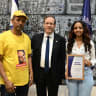President Isaac Herzog, Yeros, and her father Tesfaye.