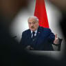 Belarusian President and presidential candidate Alexander Lukashenko meets with the media after voting in Belarus' presidential election in the capital Minsk on January 26, 2025.