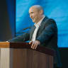 Former prime minsiter Naftali Bennett speaks on plan for Israel at Jewish International Connection Israel (JIC) event in Jerusalem for English speakers, Thursday, June 18, 2026.