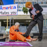 ACTIVISTS PROTEST against Prime Minister Benjamin Netanyahu and his government outside the District Court in Tel Aviv, on June 16, 2026.