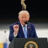 US President Donald Trump delivers a speech as he stands in front of the VC-25B aircraft gifted by Qatar that will be used as Air Force One, at Joint Base Andrews, Maryland, US, June 19, 2026. 
