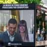 A truck displaying images of Spanish Prime Minister Pedro Sanchez and his wife Begona Gomez drives outside the court as a way of protest on the day Gomez appears in court to testify as part of influence-peddling investigation, in Madrid, Spain, June 15, 2026.
