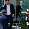 U.S. Vice President J.D. Vance disembarks Marine Two as he arrives at Joint Base Andrews, Maryland, U.S., June 20, 2026. 