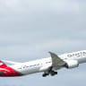 A VH-ZNK Qantas Boeing 787-9 Dreamliner takes off from Melbourne Airport on April 18, 2026 in Melbourne, Australia. 
