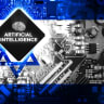 An illustrative image of the Israeli flag covered in computer pieces and the words "Artificial Intelligence."