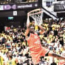 TAI ODIASE dunks for two of his 12 points in Hapoel Tel Aviv’s series-saving 80-74 Game 3 victory over Maccabi Tel Aviv.