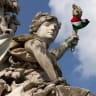 The Statue de la République with the Palestinian flag in support of the Palestinians in Gaza, at Place de la République in Paris on June 13, 2025
