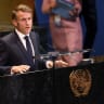 French President Emmanuel Macron speaks at a United Nations (UN) General Assembly meeting being organized by France and Saudi Arabia in support of a two-state solution between Palestine and Israel on September 22, 2025 in New York City. 