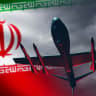 An military UAV over the backdrop of an Iran flag; illustrative.