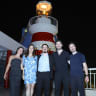 From right: Tom, Adam, Ben, Bat Sheva and Eden Bublil at the unveiling of “The Living Light” at Club Hotel Eilat, in memory of the late Moshe Bublil.