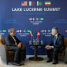  SWITZERLAND-US-IRAN-DIPLOMACY-WAR Iran's Minister of Foreign Affairs Seyyed Abbas Araghchi (L) and Swiss Federal Council, Ignazio Cassis take part in bilateral discussions at the Burgenstock resort in Obbuergen, near Lucerne on June 21, 2026.