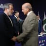STANSSTAD, SWITZERLAND - JUNE 21: U.S. Vice President JD Vance (R) looks on next to U.S. President Donald Trump's son-in-law Jared Kushner, as Iran's Foreign Minister Abbas Araqchi (L) shakes hands with Pakistan's Prime Minister Shehbaz Sharif. June 21, 2026