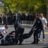 Ultra-Orthodox Jewish protesters demonstrate against the arrest of ultra orthodox jewish men who took part in a protest outside the home of Supreme Court Justice Noam Sohlberg and were later handed over to the military police, outside the Abu Kabir detention facility in Tel Aviv, June 10, 2026.