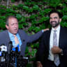Brad Lander, candidate for New York’s 10th Congressional District, speaks to the media while standing next to New York City Mayor Zohran Mamdani during a watch party after winning the primary elections in Brooklyn, New York, U.S., June 23, 2026.