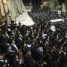 Ultra-Orthodox (haredi) Jewish men rally against the imprisonment of yeshiva students who failed to comply with IDF draft orders, on June 18, 2026; Illustrative.