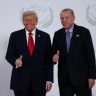  U.S. President Donald Trump and Turkish President Tayyip Erdogan gesture as they pose for a photo, at a world leaders' summit on ending the Gaza war, amid a U.S.-brokered prisoner-hostage swap and ceasefire deal between Israel and Hamas, in Sharm el-Sheikh, Egypt, October 13, 2025. 
