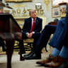 US President Donald Trump participates in a meeting with NATO Secretary General Mark Rutte, U.S. Vice President JD Vance and U.S. Secretary of Defense Pete Hegseth in the Oval Office at the White House in Washington, DC, US, June 24, 2026. 