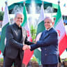 Pakistan's Prime Minister Shehbaz Sharif receives Iranian President Masoud Pezeshkian, upon his arrival at the Prime Minister's House in Islamabad, Pakistan, June 23, 2026.