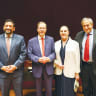 FROM LEFT: the National Library’s David Brownstein, the chargé d’affaires at the US embassy in Jerusalem, President Isaac Herzog and his wife, Michal, and Sallai Meridor, the chairman of the National Library of Israel.