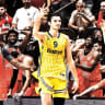 ROMAN SORKIN reacts after his late three-pointer this week helped seal the Israel Basketball League championship for Maccabi Tel Aviv.
