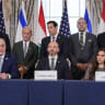Israel's Ambassador to the US Yechiel Leiter speaks next to US Secretary of State Marco Rubio, State Department Counselor Daniel Holler, and Lebanon's Ambassador to the US Nada Hamadeh during a meeting at the State Department in Washington, DC, US, June 26, 2026.