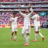 Alex Baena #15 of Spain celebrates scoring his team's first goal during the FIFA World Cup 2026 Group H match between Uruguay and Spain at Guadalajara Stadium on June 26, 2026; Illustrative.