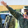 Muhoozi Kainerugaba of the Uganda People's Defence Force (UPDF) addresses his supporters during his reception after a military decoration ceremony at the Bombo grounds in Bombo, Luweero District, Uganda, October 10, 2022; illustrative.