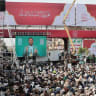 Houthi supporters watch a televised address by the Houthi leader, Abdul-Malik al-Houthi, as they rally to commemorate the Ashura day, marking the martyrdom of Imam Hussein, the grandson of the Prophet Muhammad, in Sanaa, Yemen June 25, 2026. 