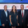Jerusalem Mayor Moshe Lion, IATI CEO and President Karin Mayer Rubinstein and Teva executive Mark Sabag attend the opening of MIXiii Health-Tech.IL 2026 in Jerusalem.