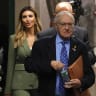 Attorney Alan Dershowitz returns to the courtroom after a break during former U.S. President Donald Trump's hush money trial at Manhattan Criminal Court on May 20, 2024 in New York City.