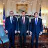 (From L-R) US Senior Advisor for Arab and African Affairs Massad Boulos, Libyan National Army Deputy Commander Lt.-Gen. Saddam Haftar, and US Secretary of State Marco Rubio, in Washington, June 29, 2026.