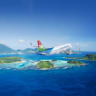 An Air Seychelles Airbus A320, pictured flying over tropical islands; illustrative.
