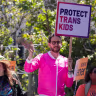Scott Wiener makes his way down Market street during the San Francisco Pride Parade on June 28, 2026 in San Francisco, California.