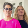 Jan Reicher (left) and Debbie Findling, former Wexner Graduate fellows who are giving the amount they paid for fellowship tuition and encouraging former fellows to pay similar amounts to organizations supporting victims of sexual assault and human trafficking, pose for a photograph, May 14, 2026.