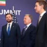US Vice President JD Vance (L) waits, alongside US President Donald Trump's special envoy Steve Witkoff (C) and Trump's son-in-law Jared Kushner, to meet with Pakistan's Prime Minister Shehbaz Sharif (not seen), at the Burgenstock luxury hotel complex overlooking Lake L Switzerland, on June 21, 2026