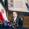 Iran's Foreign Minister Abbas Araghchi attends a press conference at the Iranian embassy on May 15, 2026 in New Delhi, India.
