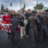 Protesters demonstrate outside the Knesset, the Israeli parliament, in Jerusalem, during events marking the 1,000th day since the October 7 massacre, July 2, 2026.