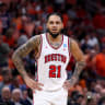 Emanuel Sharp #21 of the Houston Cougars looks on against the Illinois Fighting Illini during the first half in the Sweet Sixteen of the 2026 NCAA Men's Basketball Tournament at Toyota Center on March 26, 2026 in Houston, Texas