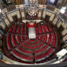 The assembly hall of the parliament building is pictured in Damascus on October 1, 2025. Syria is set to hold the selection process for a transitional parliament on October 5, after the assembly was dissolved by the country's new Islamist authorities who seized power after ousting longtime ruler Bas