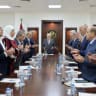 Palestinian President Mahmoud Abbas leads the newly elected Fatah Central Committee meeting in Ramallah in the West Bank, June 3, 2026.