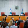 Supreme Court President Isaac Amit and Supreme Court justices arrive for a hearing at the Supreme Court in Jerusalem on petitions seeking to overturn the election of attorney Michael Rabello as State Comptroller, June 28, 2026.
