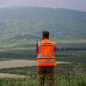 The Israel Ministry of Defense’s National Mine Action Authority (INMAA) clears minefields with the assistance of sappers from 4M Defense Mine Solutions in the northern Golan Heights near the Syrian border, April 28, 2026. 