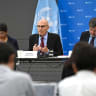 UN High Commissioner for Human Rights Volker Turk (C) speaks during a press conference as part of his working visit to South Korea at the Seoul Global Center in Seoul on May 13, 2026.