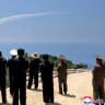 North Korean leader Kim Jong Un observes an assessment of the newly built naval destroyer Kang Kon's combat systems, including the test firing of a strategic cruise missile, at an unknown location in North Korea, July 3, 2026.
