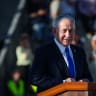 Israeli Prime Minister Benjamin Netanyahu, Defense Minister Israel Katz, and IDF Chief of Staff Lt. Gen. Eyal Zamir attend the graduation ceremony of an IDF officers’ course in southern Israel, June 25, 2026.