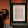 A 1776 copy of the US Declaration of Independence, one of the 11 surviving copies of the so-called "Exeter Declarations", and the first to be found outside the United States, which has been discovered at The National Archives in Kew, is displayed in this handout image obtained by Reuters on July 3