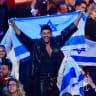 Noam Bettan representing Israel and guests celebrate during the Grand Final of the 70th Eurovision Song Contest at Wiener Stadthalle on May 17, 2026 in Vienna, Austria.