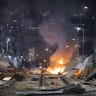 Ultra-Orthodox Jewish protesters set fire to construction materials during a protest against construction work on the Jerusalem Light Rail in the Bar-Ilan area of Jerusalem, June 8, 2026. 