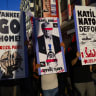 Protestors hold signs and wave flags during an anti-NATO demonstration in Istanbul, ahead of a NATO summit, on July 5, 2026.