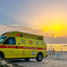 Magen David Adom stationed at Israel beach.